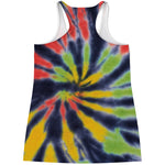Black Backed Spiral Tie Dye Print Women's Racerback Tank Top