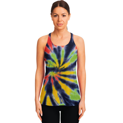 Black Backed Spiral Tie Dye Print Women's Racerback Tank Top