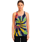 Black Backed Spiral Tie Dye Print Women's Racerback Tank Top