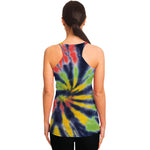 Black Backed Spiral Tie Dye Print Women's Racerback Tank Top