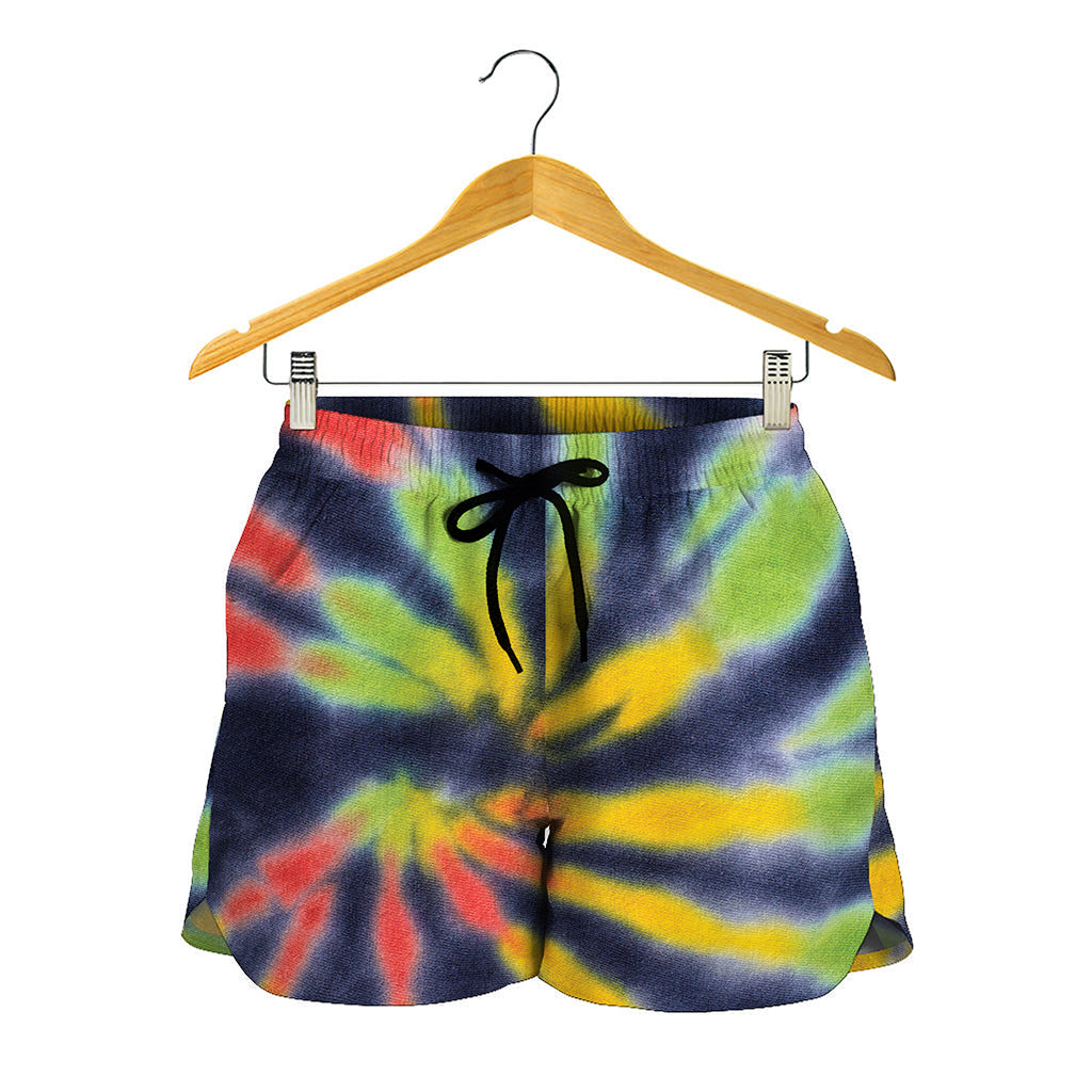 Black Backed Spiral Tie Dye Print Women's Shorts