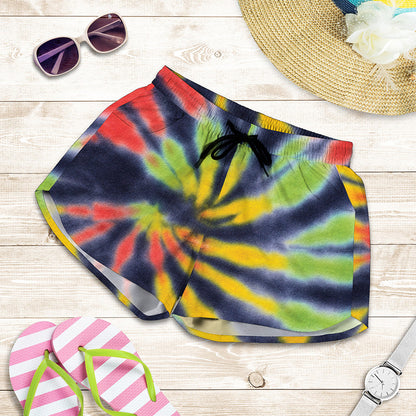 Black Backed Spiral Tie Dye Print Women's Shorts