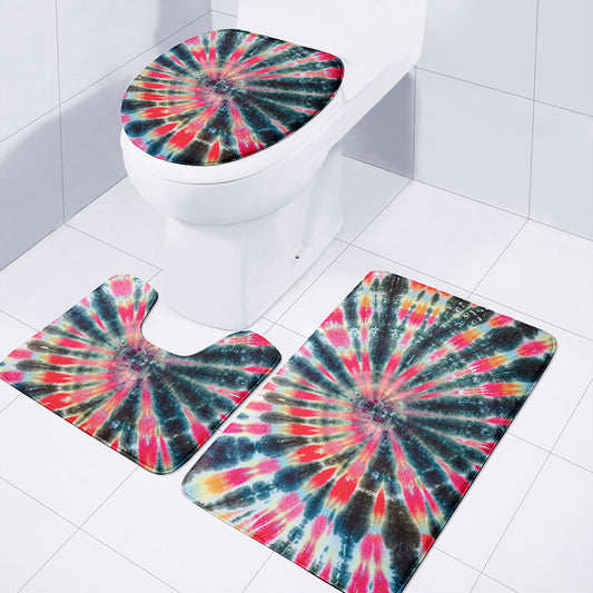 Black Backed Tie Dye Print 3 Piece Bath Mat Set