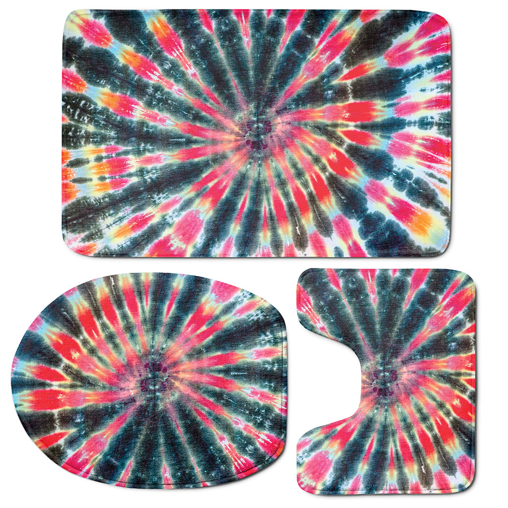 Black Backed Tie Dye Print 3 Piece Bath Mat Set