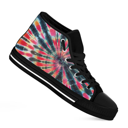 Black Backed Tie Dye Print Black High Top Shoes