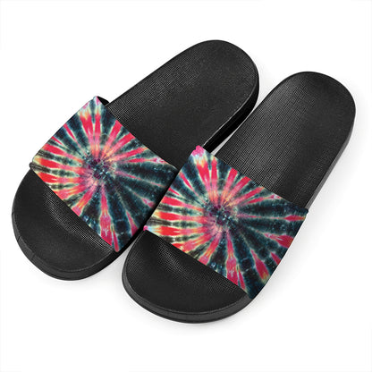 Black Backed Tie Dye Print Black Slide Sandals