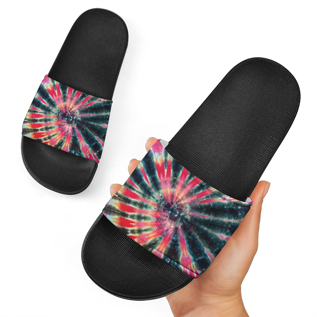 Black Backed Tie Dye Print Black Slide Sandals