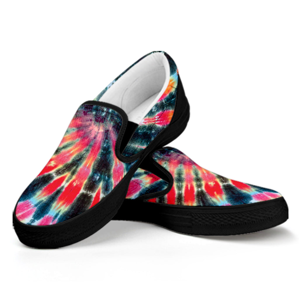 Black Backed Tie Dye Print Black Slip On Shoes