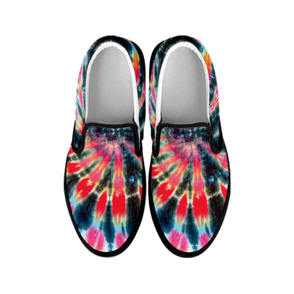Black Backed Tie Dye Print Black Slip On Shoes