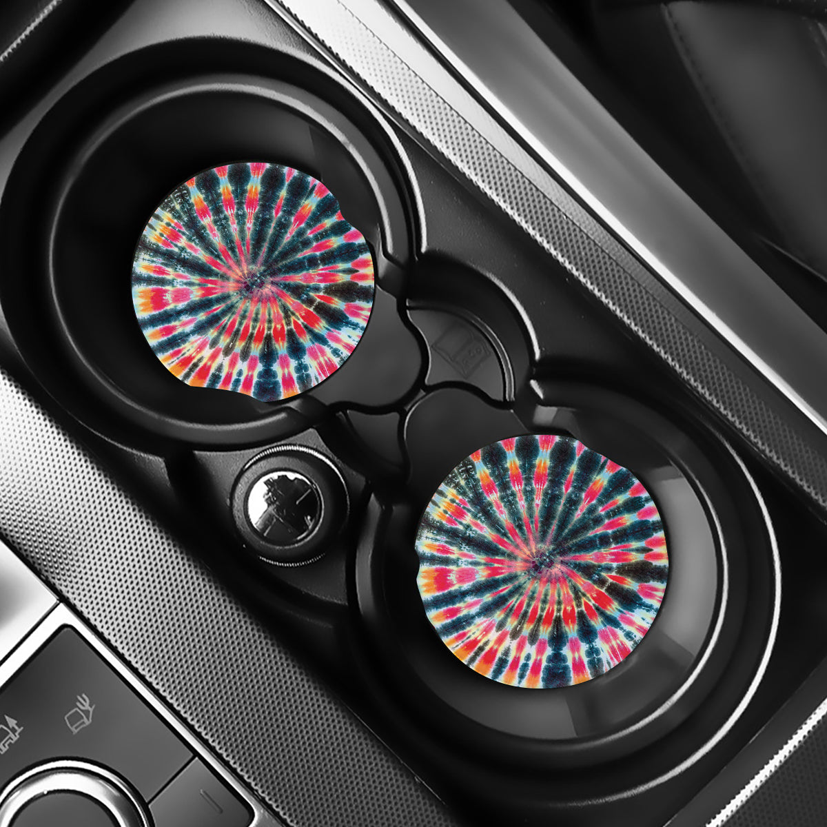 Black Backed Tie Dye Print Car Coasters