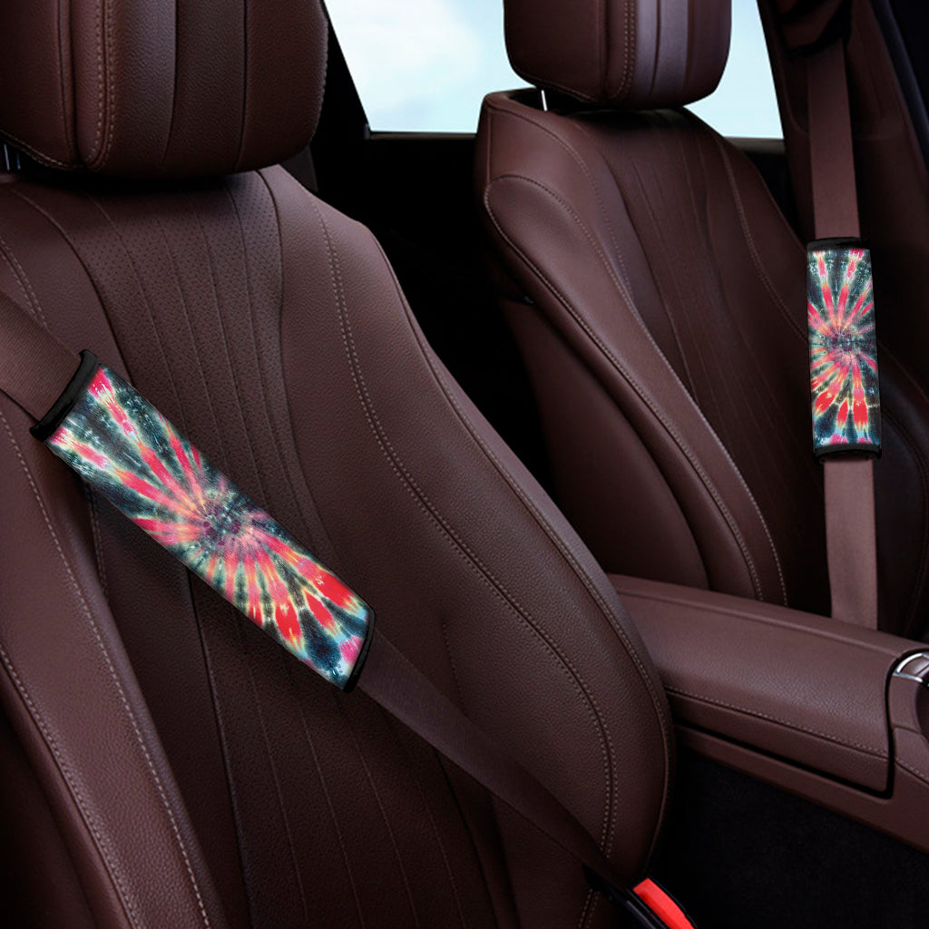 Black Backed Tie Dye Print Car Seat Belt Covers