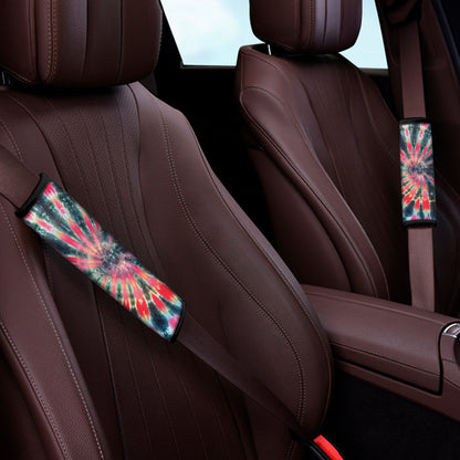 Black Backed Tie Dye Print Car Seat Belt Covers