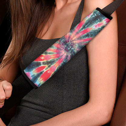 Black Backed Tie Dye Print Car Seat Belt Covers
