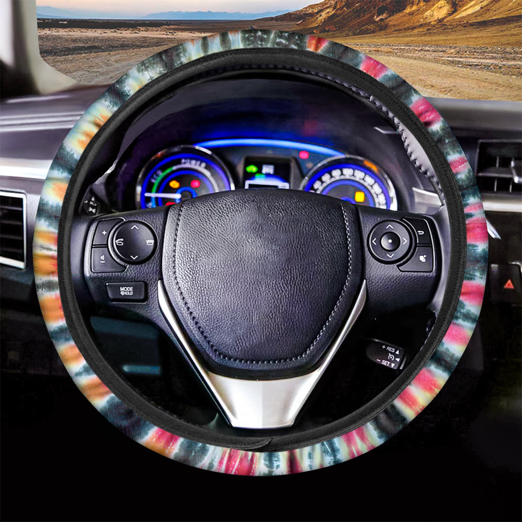 Black Backed Tie Dye Print Car Steering Wheel Cover