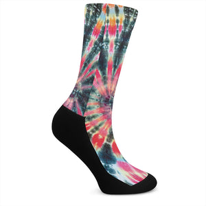 Black Backed Tie Dye Print Crew Socks