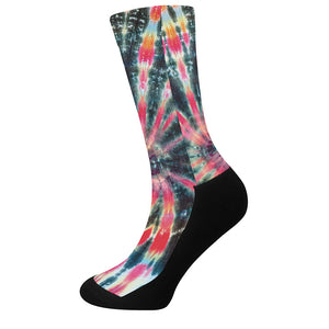 Black Backed Tie Dye Print Crew Socks