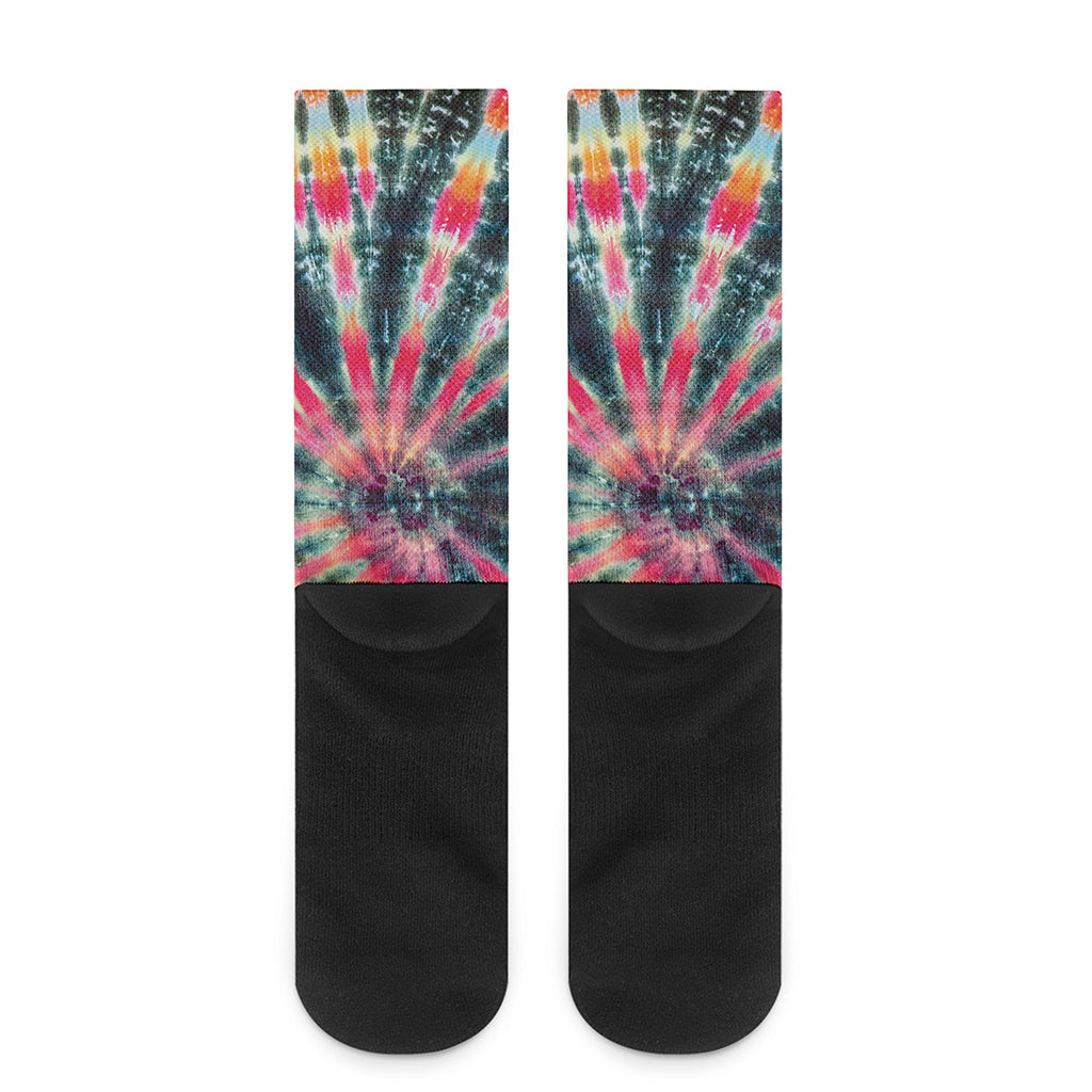 Black Backed Tie Dye Print Crew Socks