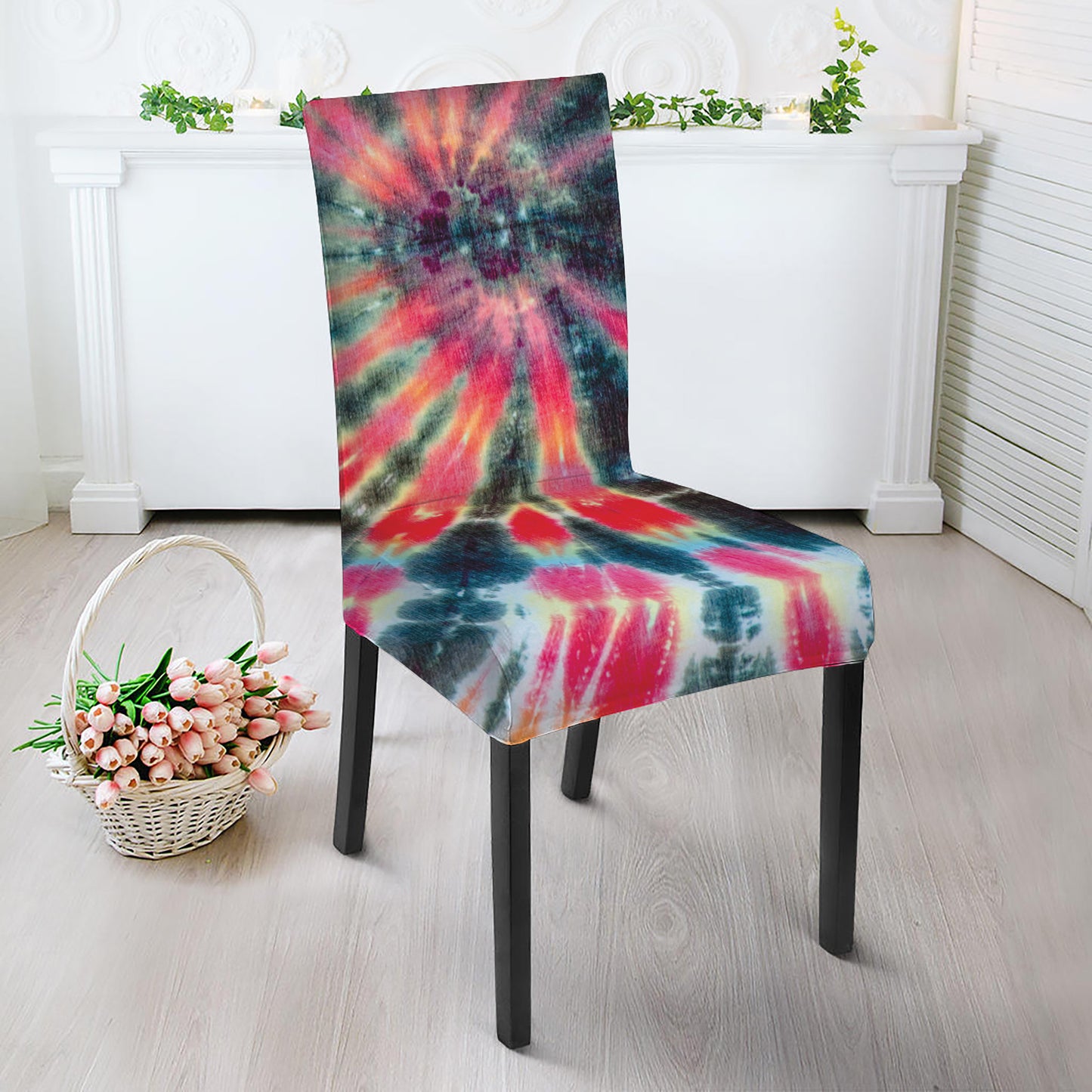 Black Backed Tie Dye Print Dining Chair Slipcover