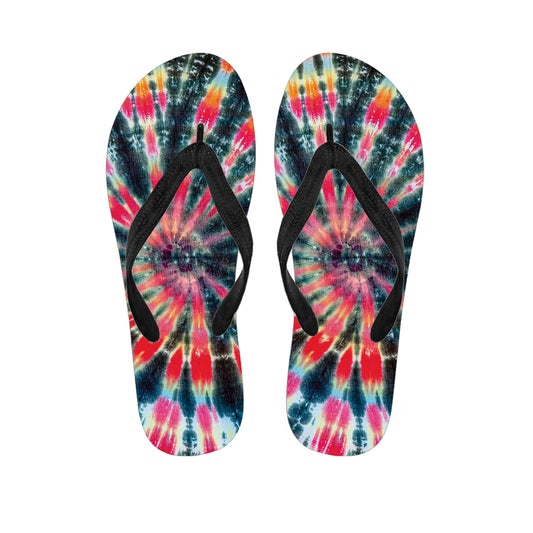 Black Backed Tie Dye Print Flip Flops
