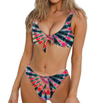 Black Backed Tie Dye Print Front Bow Tie Bikini