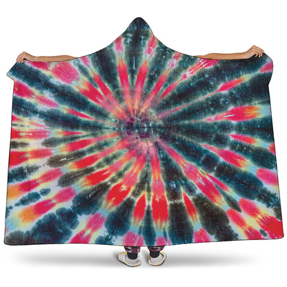 Black Backed Tie Dye Print Hooded Blanket