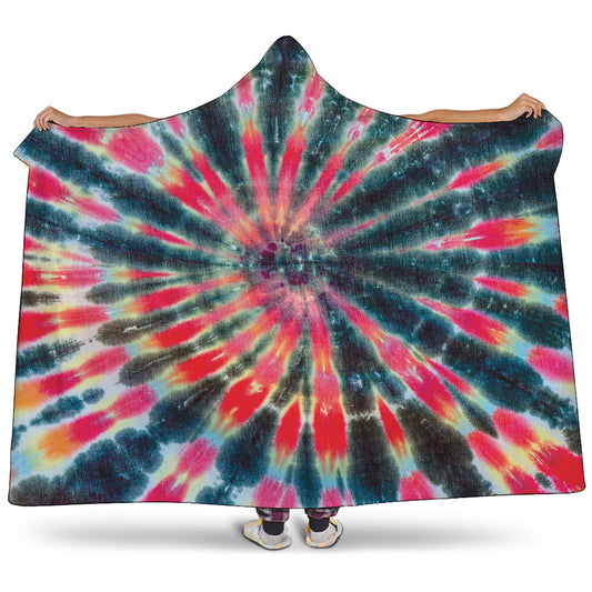 Black Backed Tie Dye Print Hooded Blanket