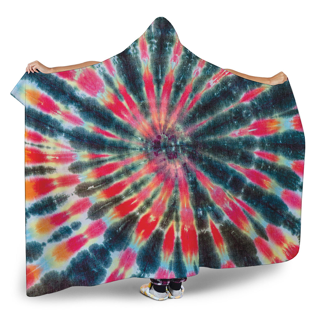 Black Backed Tie Dye Print Hooded Blanket