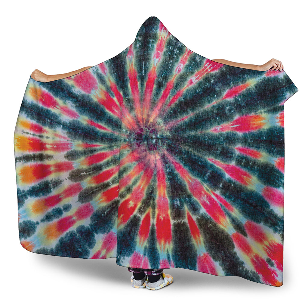 Black Backed Tie Dye Print Hooded Blanket