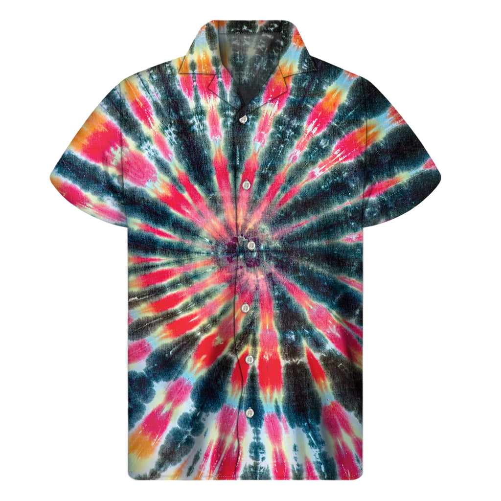 Black Backed Tie Dye Print Men's Short Sleeve Shirt