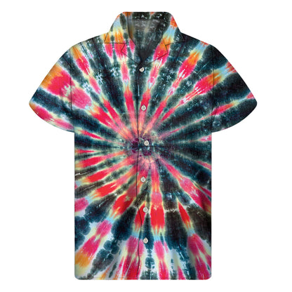 Black Backed Tie Dye Print Men's Short Sleeve Shirt