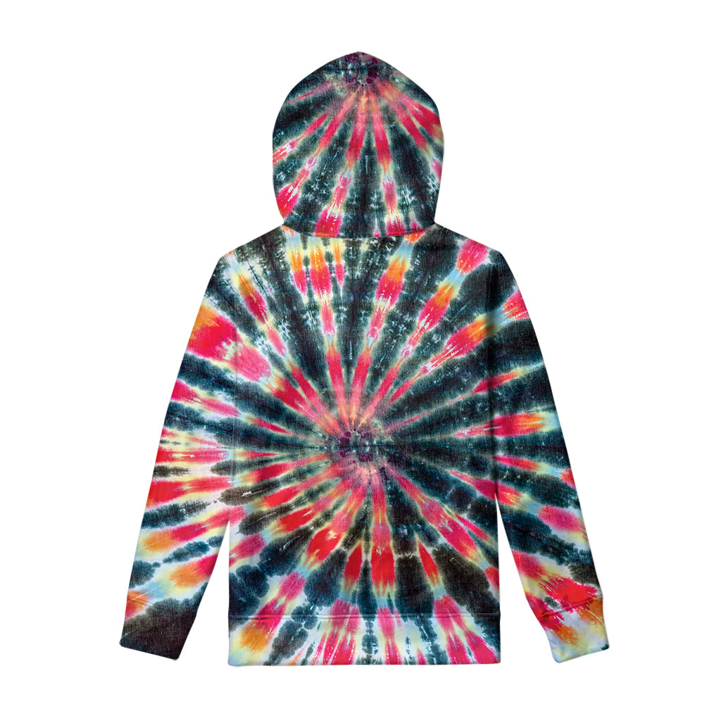 Black Backed Tie Dye Print Pullover Hoodie