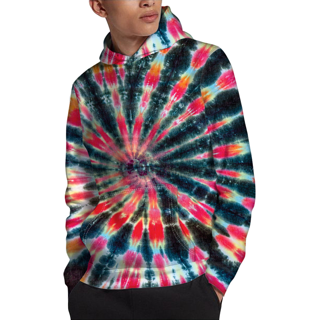 Black Backed Tie Dye Print Pullover Hoodie