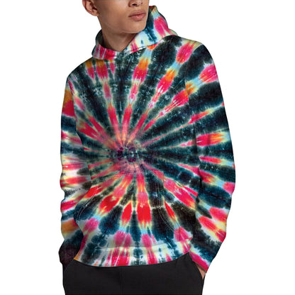 Black Backed Tie Dye Print Pullover Hoodie