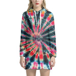 Black Backed Tie Dye Print Pullover Hoodie Dress