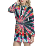 Black Backed Tie Dye Print Pullover Hoodie Dress