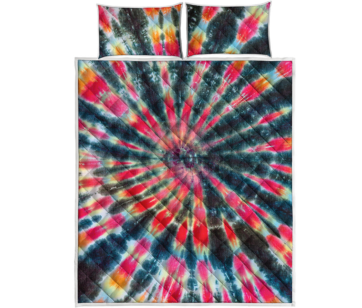 Black Backed Tie Dye Print Quilt Bed Set