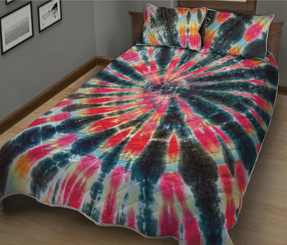 Black Backed Tie Dye Print Quilt Bed Set