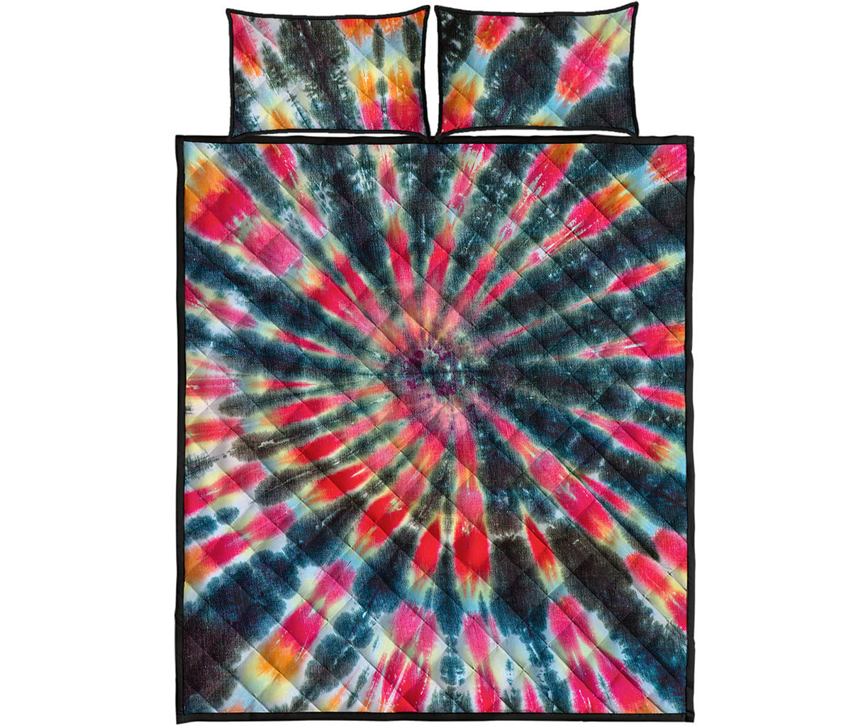 Black Backed Tie Dye Print Quilt Bed Set
