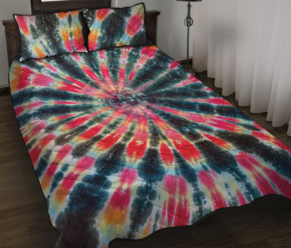 Black Backed Tie Dye Print Quilt Bed Set