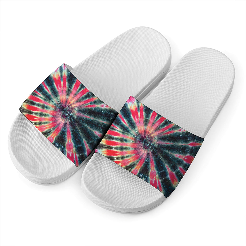 Black Backed Tie Dye Print White Slide Sandals