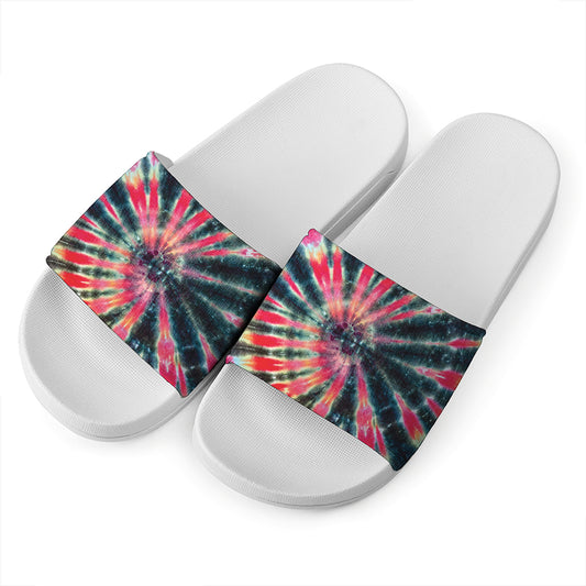 Black Backed Tie Dye Print White Slide Sandals