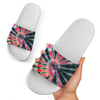 Black Backed Tie Dye Print White Slide Sandals