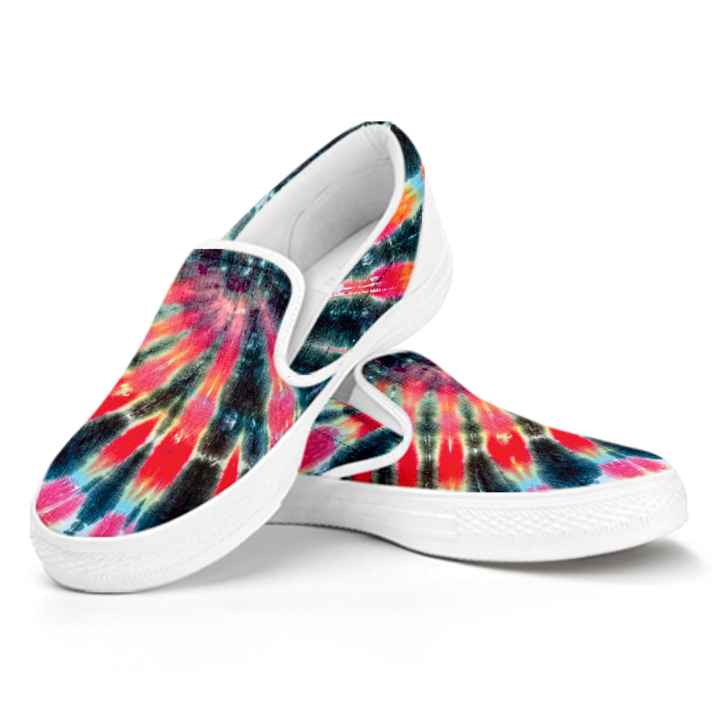 Black Backed Tie Dye Print White Slip On Shoes