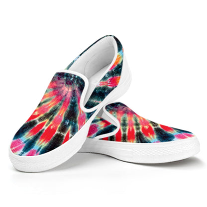 Black Backed Tie Dye Print White Slip On Shoes