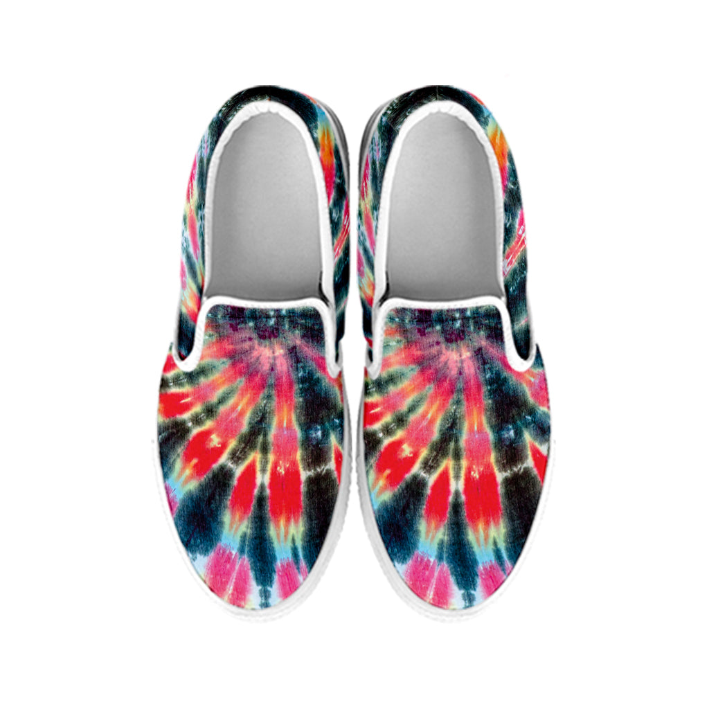 Black Backed Tie Dye Print White Slip On Shoes