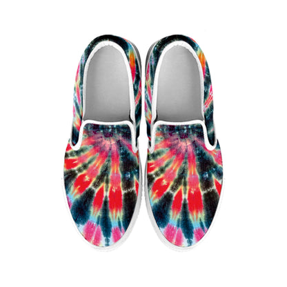 Black Backed Tie Dye Print White Slip On Shoes