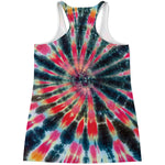 Black Backed Tie Dye Print Women's Racerback Tank Top