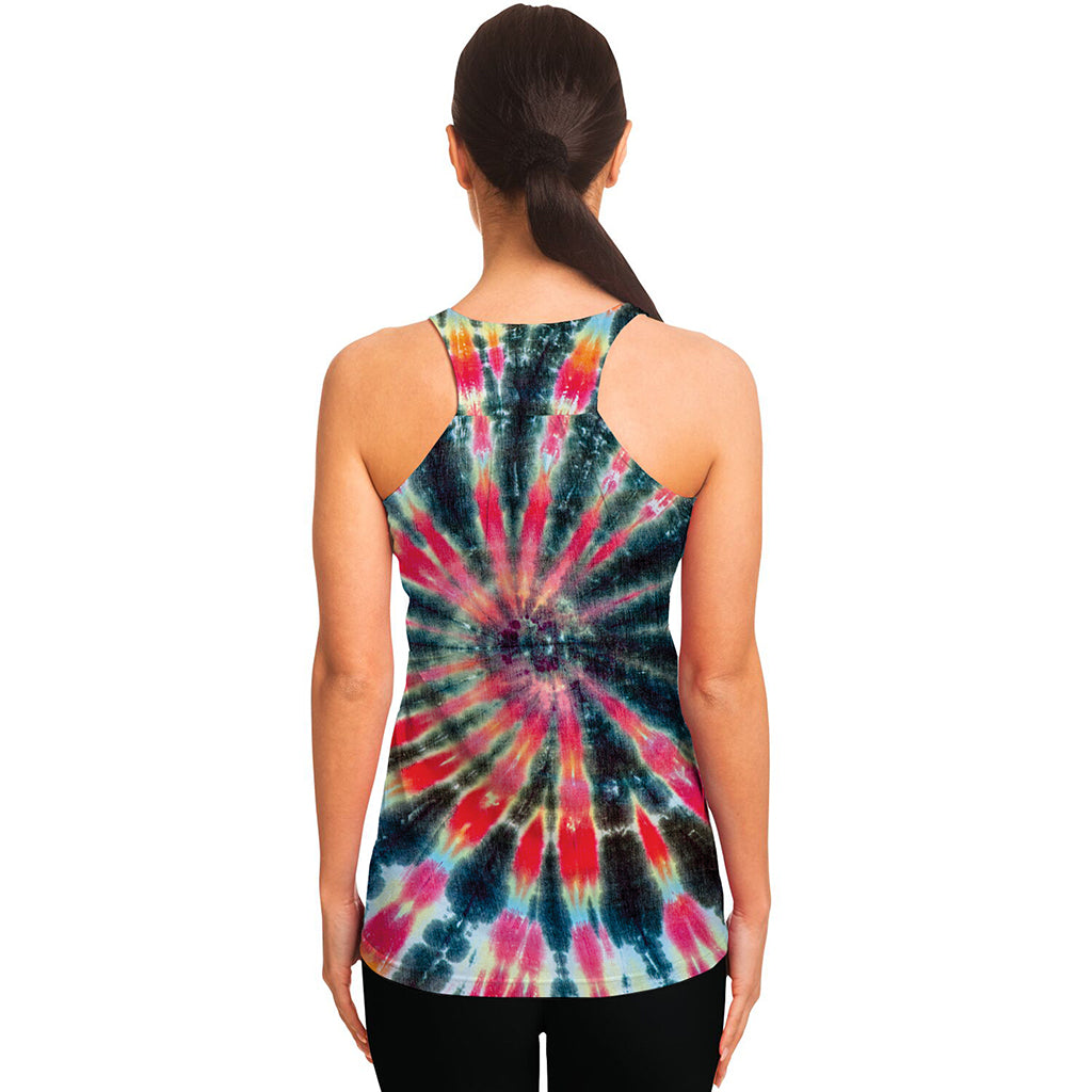 Black Backed Tie Dye Print Women's Racerback Tank Top
