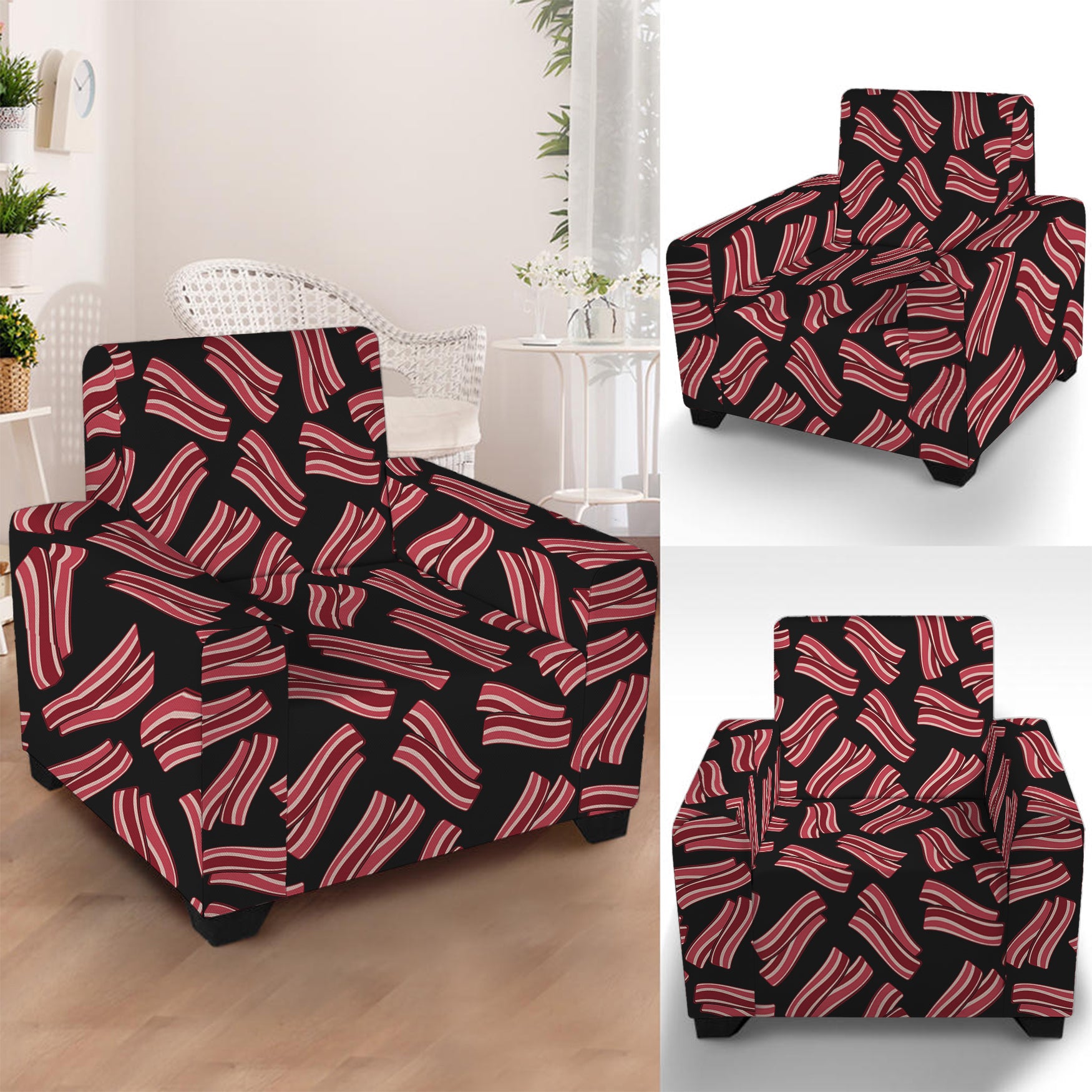 Black Bacon Pattern Print Armchair Slipcover