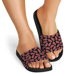 Black Bacon Pattern Print Black Slide Sandals